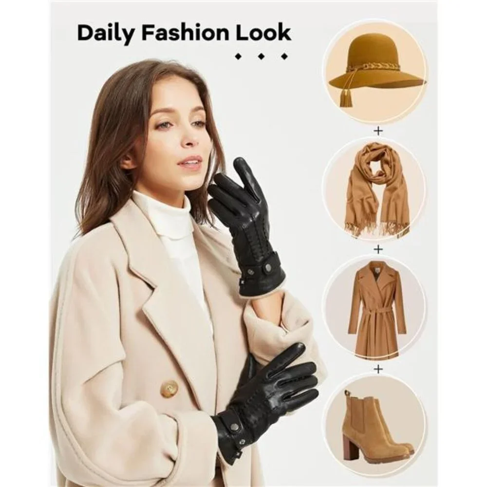 Women's Leather Gloves Full Hand Touchscreen Winter Gloves